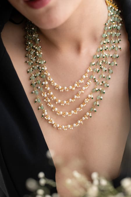 Do Taara_Green Mint Layered Necklace _Online_at_Aza_Fashions