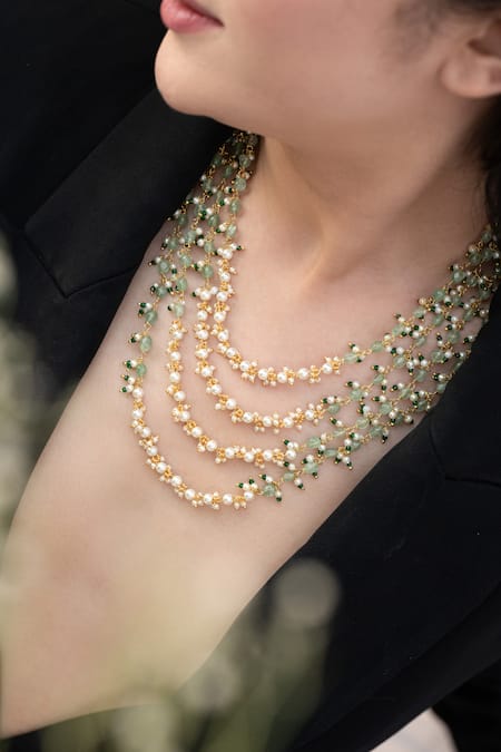 Buy_Do Taara_Green Mint Layered Necklace _Online_at_Aza_Fashions