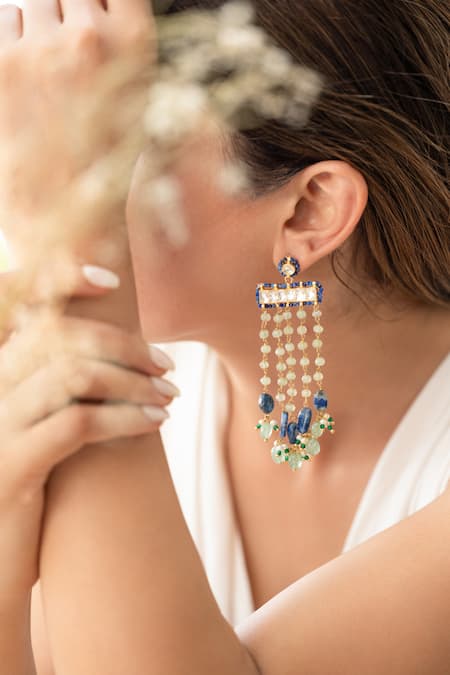 Do Taara Blue Lace, Stones Mint Kundan Earrings Online at Aza Fashions Do Taara_Blue Lace, Stones Mint Kundan Earrings _Online_at_Aza_Fashions