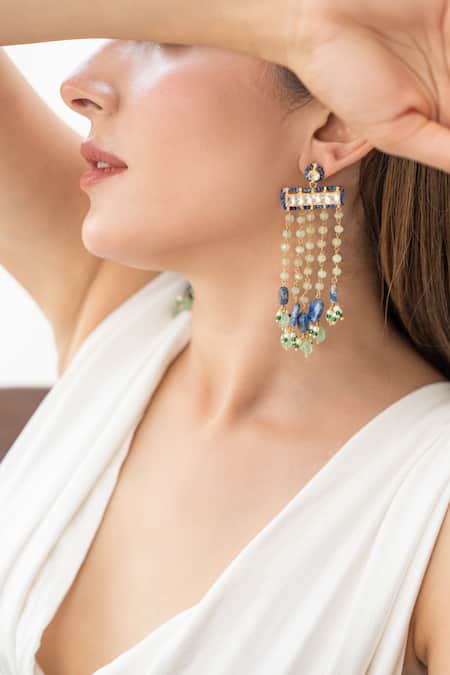 Buy Do Taara Blue Lace, Stones Mint Kundan Earrings Online at Aza Fashions Buy_Do Taara_Blue Lace, Stones Mint Kundan Earrings _Online_at_Aza_Fashions