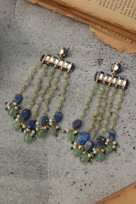 Shop Do Taara Blue Lace, Stones Mint Kundan Earrings Online at Aza Fashions Shop_Do Taara_Blue Lace, Stones Mint Kundan Earrings _Online_at_Aza_Fashions