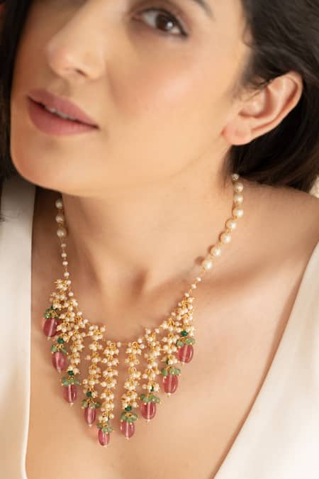 Do Taara Pink And Pearls Necklace 