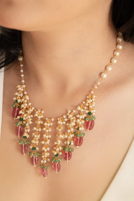 Do Taara_Pink And Pearls Necklace _Online_at_Aza_Fashions