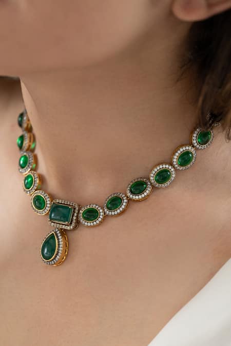 Do Taara_Green Emerald Necklace _Online_at_Aza_Fashions