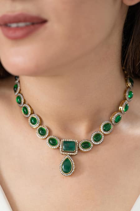 Buy_Do Taara_Green Emerald Necklace _Online_at_Aza_Fashions