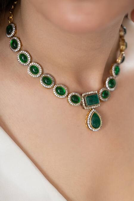 Shop_Do Taara_Green Emerald Necklace _Online_at_Aza_Fashions