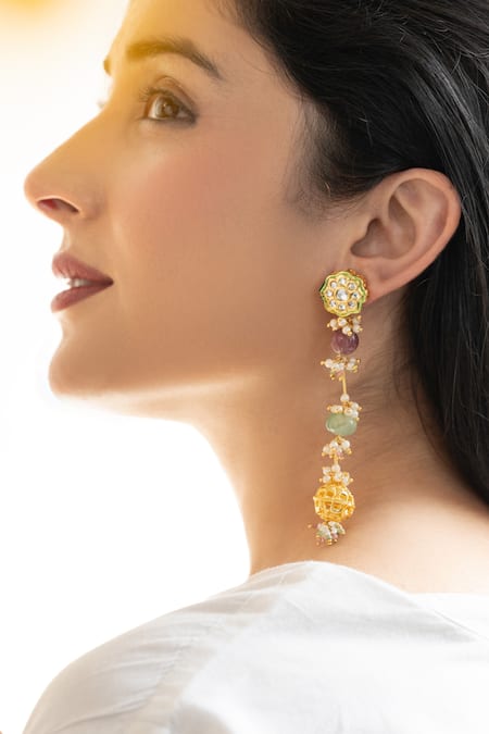 Do Taara Green Pearls Mint Kundan Earrings Online at Aza Fashions Do Taara_Green Pearls Mint Kundan Earrings _Online_at_Aza_Fashions