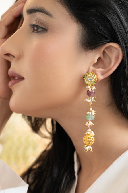 Buy Do Taara Green Pearls Mint Kundan Earrings Online at Aza Fashions Buy_Do Taara_Green Pearls Mint Kundan Earrings _Online_at_Aza_Fashions