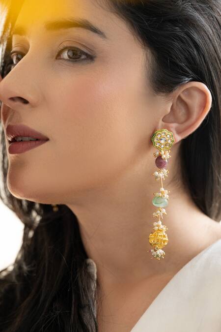 Shop Do Taara Green Pearls Mint Kundan Earrings Online at Aza Fashions Shop_Do Taara_Green Pearls Mint Kundan Earrings _Online_at_Aza_Fashions