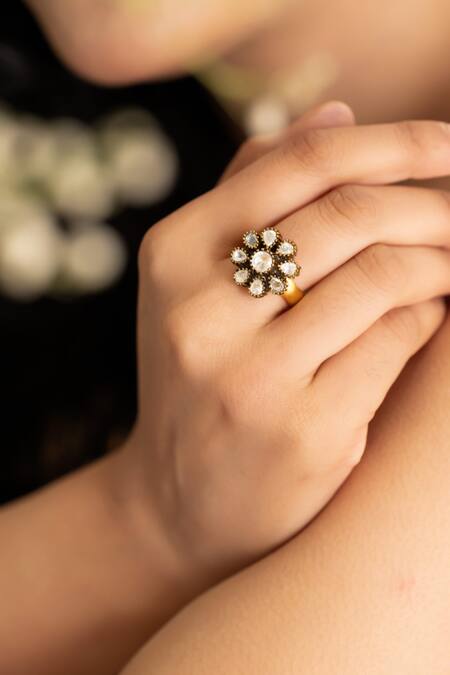 Buy Do Taara Gold Plated Imitation Diamonds Floral Polki Ring Online at Aza Fashions Buy_Do Taara_Gold Plated Imitation Diamonds Floral Polki Ring _Online_at_Aza_Fashions