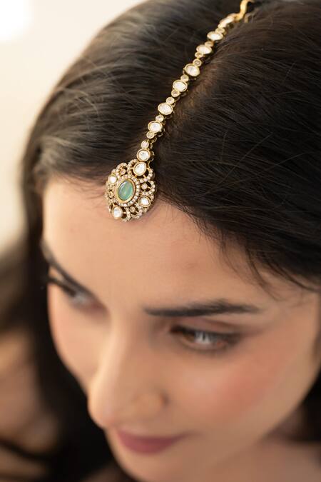 Do Taara Green Mint Polki Maangtikka Online at Aza Fashions Do Taara_Green Mint Polki Maangtikka _Online_at_Aza_Fashions