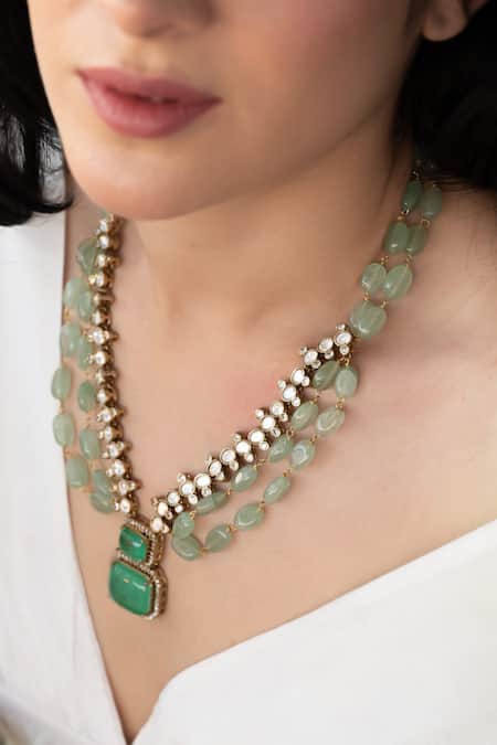 Do Taara Green Mint Polki Necklace Online at Aza Fashions Do Taara_Green Mint Polki Necklace _Online_at_Aza_Fashions