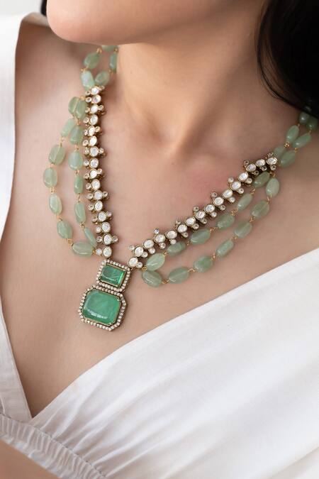 Buy Do Taara Green Mint Polki Necklace Online at Aza Fashions Buy_Do Taara_Green Mint Polki Necklace _Online_at_Aza_Fashions