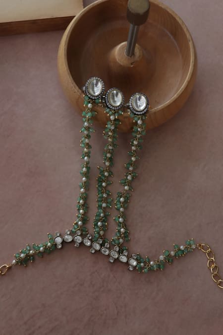 Do Taara Mint Polki Hathphool Bracelet