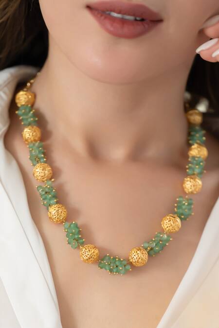 Do Taara_Green Mint And Embossed Balls Necklace _Online_at_Aza_Fashions
