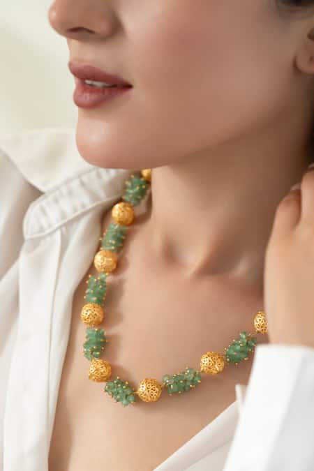 Buy_Do Taara_Green Mint And Embossed Balls Necklace _Online_at_Aza_Fashions