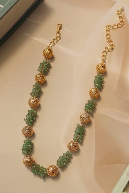 Do Taara_Green Mint And Embossed Balls Necklace _at_Aza_Fashions
