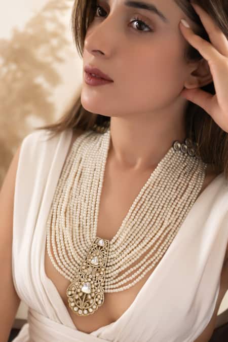 Buy_Do Taara_Gold Plated Polki And Pearl Necklace 