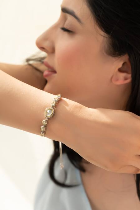 Do Taara Silver Plated Imitation Diamonds Victorian Bracelet Online at Aza Fashions Do Taara_Silver Plated Imitation Diamonds Victorian Bracelet _Online_at_Aza_Fashions