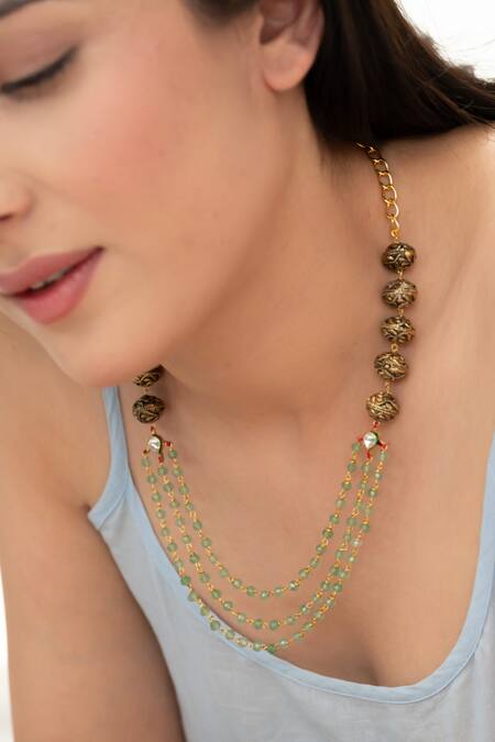 Buy Do Taara Green Antique Mint Necklace Online at Aza Fashions Buy_Do Taara_Green Antique Mint Necklace _Online_at_Aza_Fashions