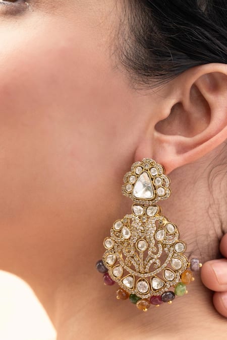 Do Taara Multi Color Stones, Diamonds Victorian Polki Earrings Online at Aza Fashions Do Taara_Multi Color Stones, Diamonds Victorian Polki Earrings _Online_at_Aza_Fashions