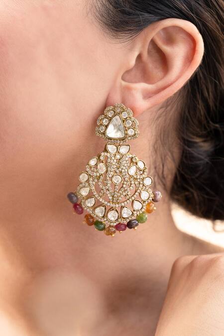 Buy Do Taara Multi Color Stones, Diamonds Victorian Polki Earrings Online at Aza Fashions Buy_Do Taara_Multi Color Stones, Diamonds Victorian Polki Earrings _Online_at_Aza_Fashions