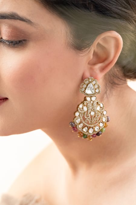 Do Taara Multi Color Stones, Diamonds Victorian Polki Earrings 