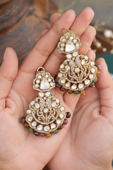 Shop Do Taara Multi Color Stones, Diamonds Victorian Polki Earrings Online at Aza Fashions Shop_Do Taara_Multi Color Stones, Diamonds Victorian Polki Earrings _Online_at_Aza_Fashions