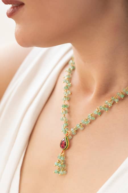 Do Taara_Green Mint Kundan Necklace _Online_at_Aza_Fashions