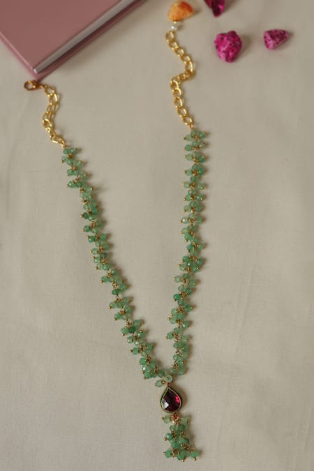 Shop_Do Taara_Green Mint Kundan Necklace _Online_at_Aza_Fashions