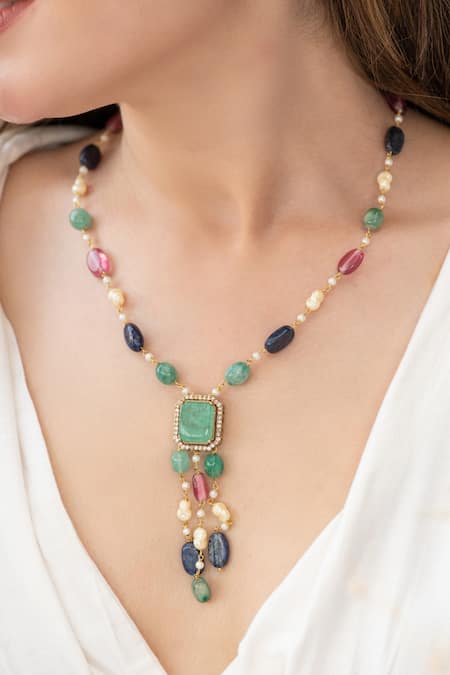 Do Taara_Multi Color Multicolored Pendant Necklace _at_Aza_Fashions