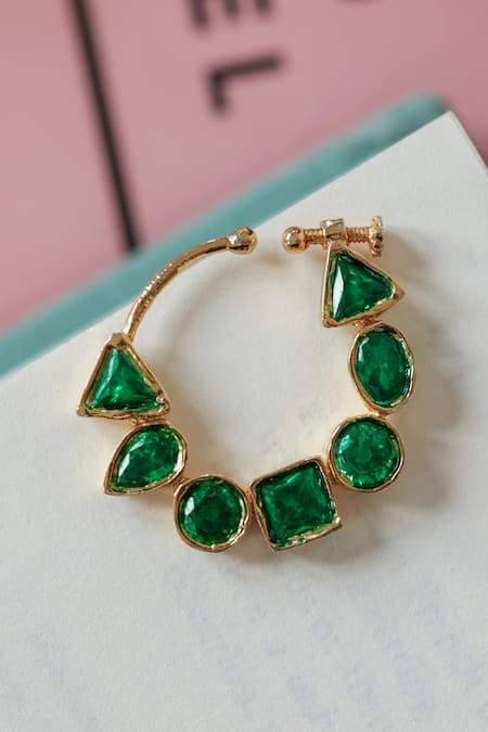 Shop_Do Taara_Green Polki Nosepin _Online_at_Aza_Fashions