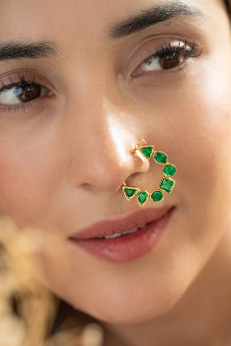 Do Taara Green Polki Nosepin 