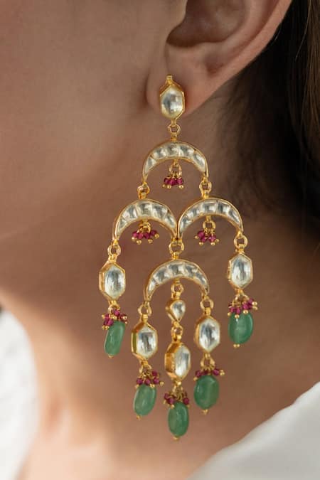 Buy Do Taara Green Stones Kundan Earrings Online at Aza Fashions Buy_Do Taara_Green Stones Kundan Earrings _Online_at_Aza_Fashions