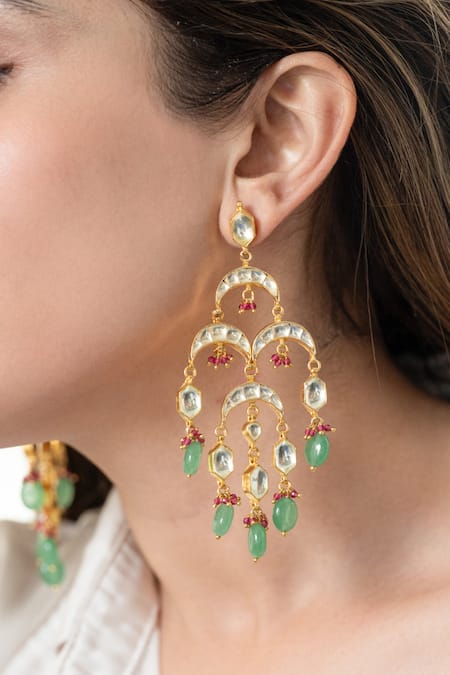 Do Taara Green Stones Kundan Earrings 