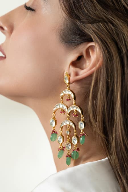 Do Taara Green Stones Kundan Earrings at Aza Fashions Do Taara_Green Stones Kundan Earrings _at_Aza_Fashions