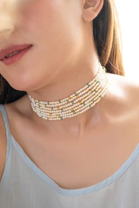 Do Taara Green Pearl Choker Necklace Online at Aza Fashions Do Taara_Green Pearl Choker Necklace _Online_at_Aza_Fashions