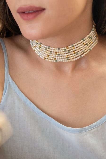 Buy Do Taara Green Pearl Choker Necklace Online at Aza Fashions Buy_Do Taara_Green Pearl Choker Necklace _Online_at_Aza_Fashions