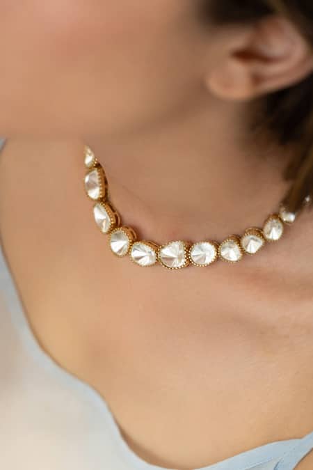Do Taara Gold Plated Polki Necklace Online at Aza Fashions Do Taara_Gold Plated Polki Necklace _Online_at_Aza_Fashions
