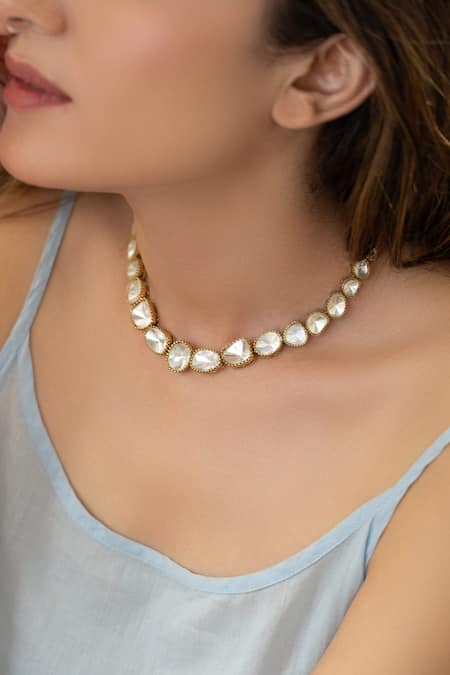 Buy Do Taara Gold Plated Polki Necklace Online at Aza Fashions Buy_Do Taara_Gold Plated Polki Necklace _Online_at_Aza_Fashions