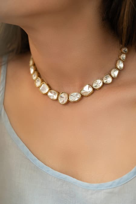 Shop Do Taara Gold Plated Polki Necklace Online at Aza Fashions Shop_Do Taara_Gold Plated Polki Necklace _Online_at_Aza_Fashions