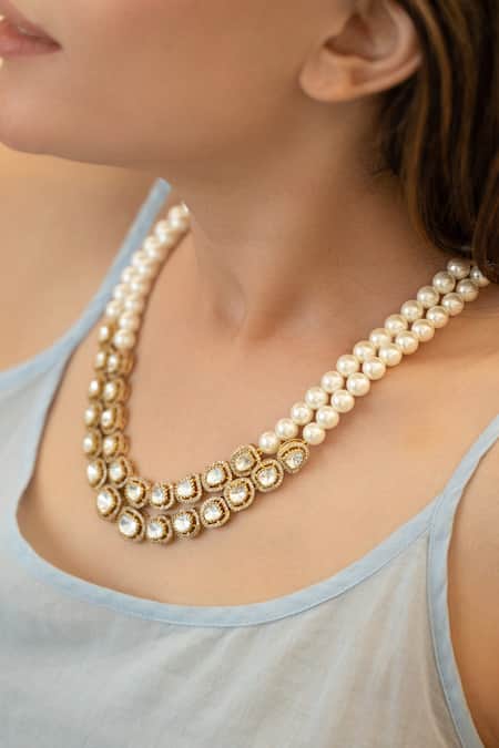 Do Taara_Gold Plated Polki Layered Necklace _Online_at_Aza_Fashions