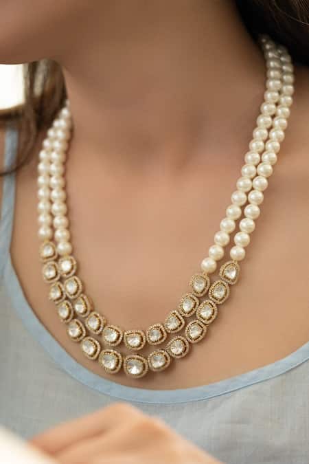 Buy_Do Taara_Gold Plated Polki Layered Necklace _Online_at_Aza_Fashions