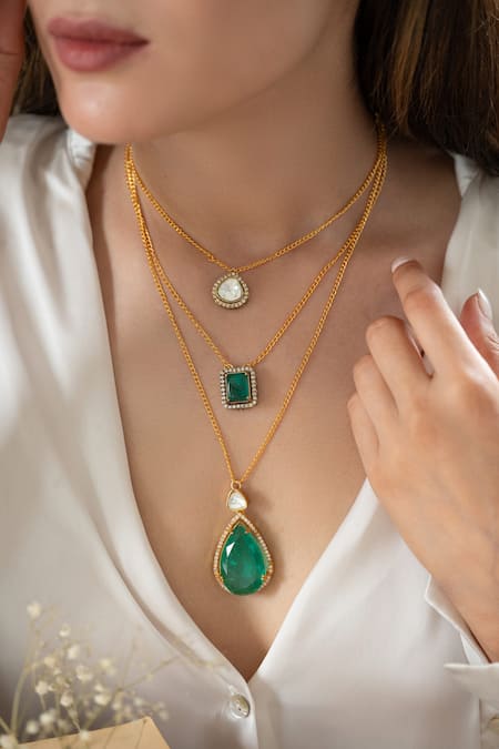 Do Taara Green Layered Polki Necklace 