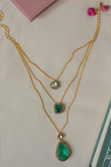 Do Taara Layered Green Polki Necklace