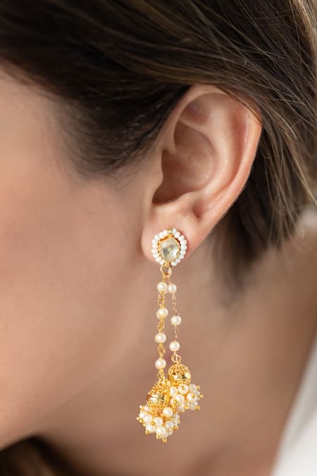 Do Taara_Gold Plated Pearls Kundan Dangler Earrings _Online_at_Aza_Fashions