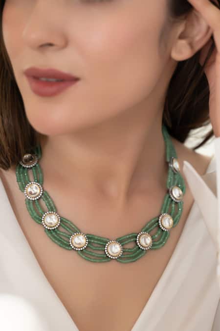 Do Taara Green Polki Mint Necklace Online at Aza Fashions Do Taara_Green Polki Mint Necklace _Online_at_Aza_Fashions