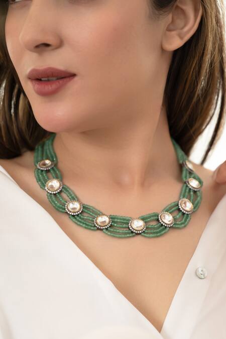 Buy Do Taara Green Polki Mint Necklace Online at Aza Fashions Buy_Do Taara_Green Polki Mint Necklace _Online_at_Aza_Fashions