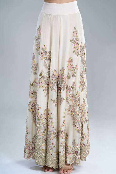 Anamika Khanna_Ivory Beads, Embroidery Round Neck Short Kurta Gharara Set_at_Aza_Fashions