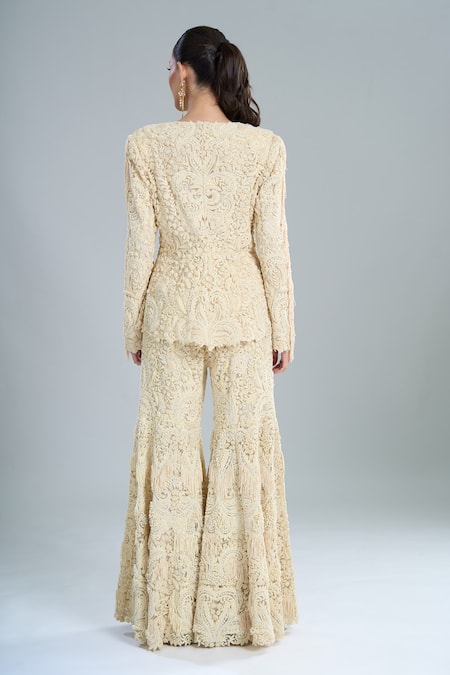 Anamika Khanna Ivory Embroidered Peplum Top & Sharara Set 